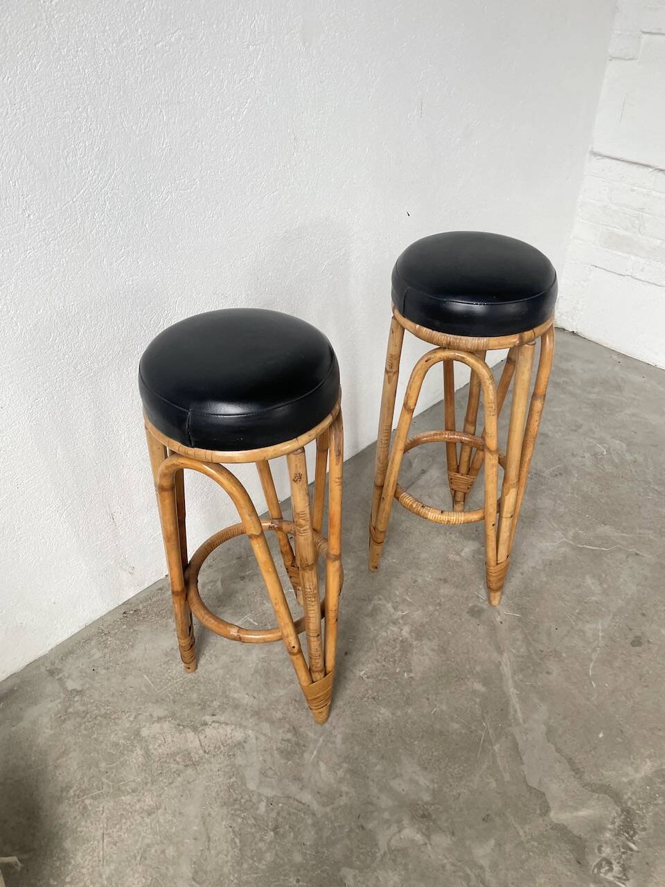 Pair of high rattan stools
