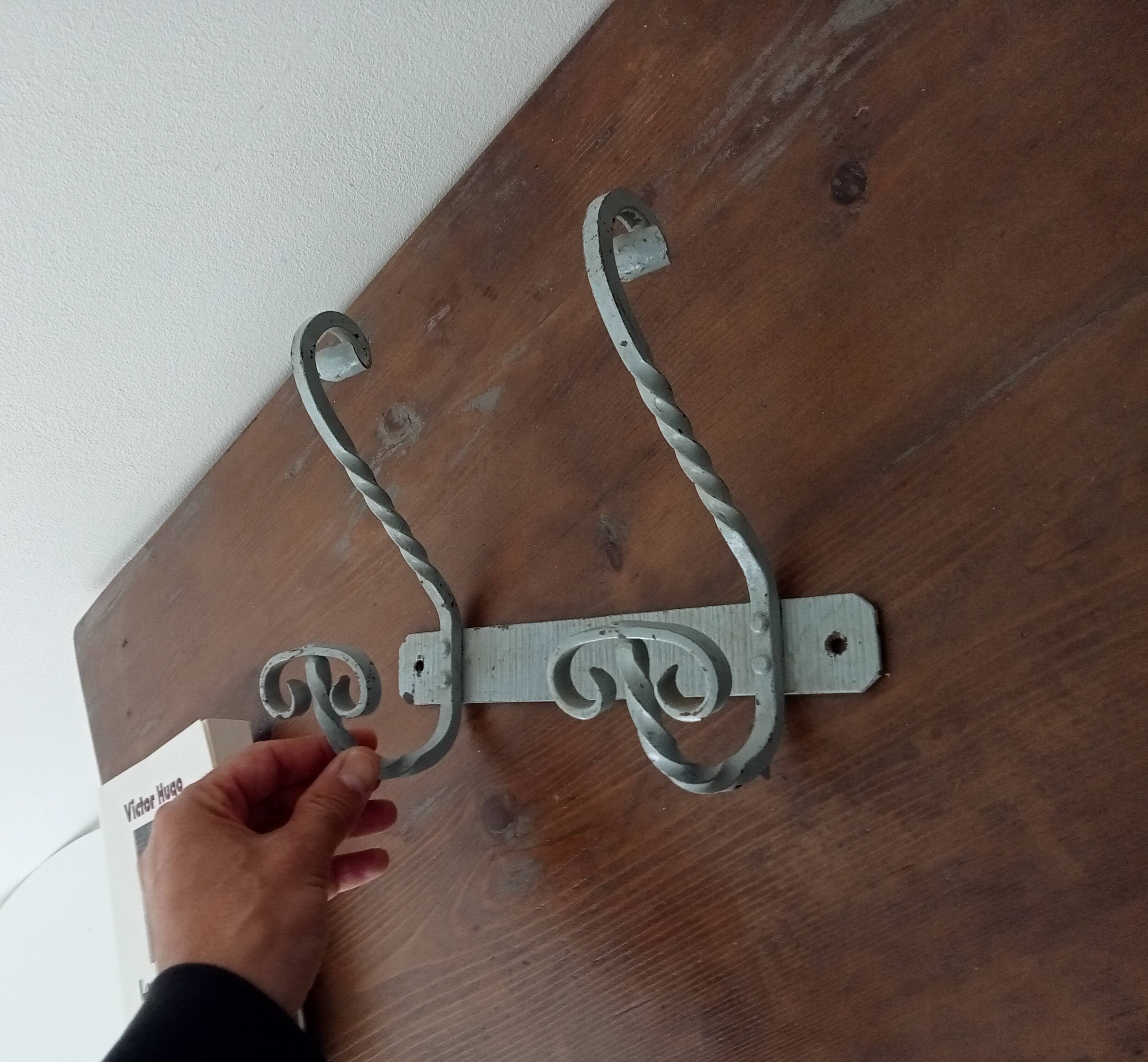 Vintage wrought iron wall coat rack