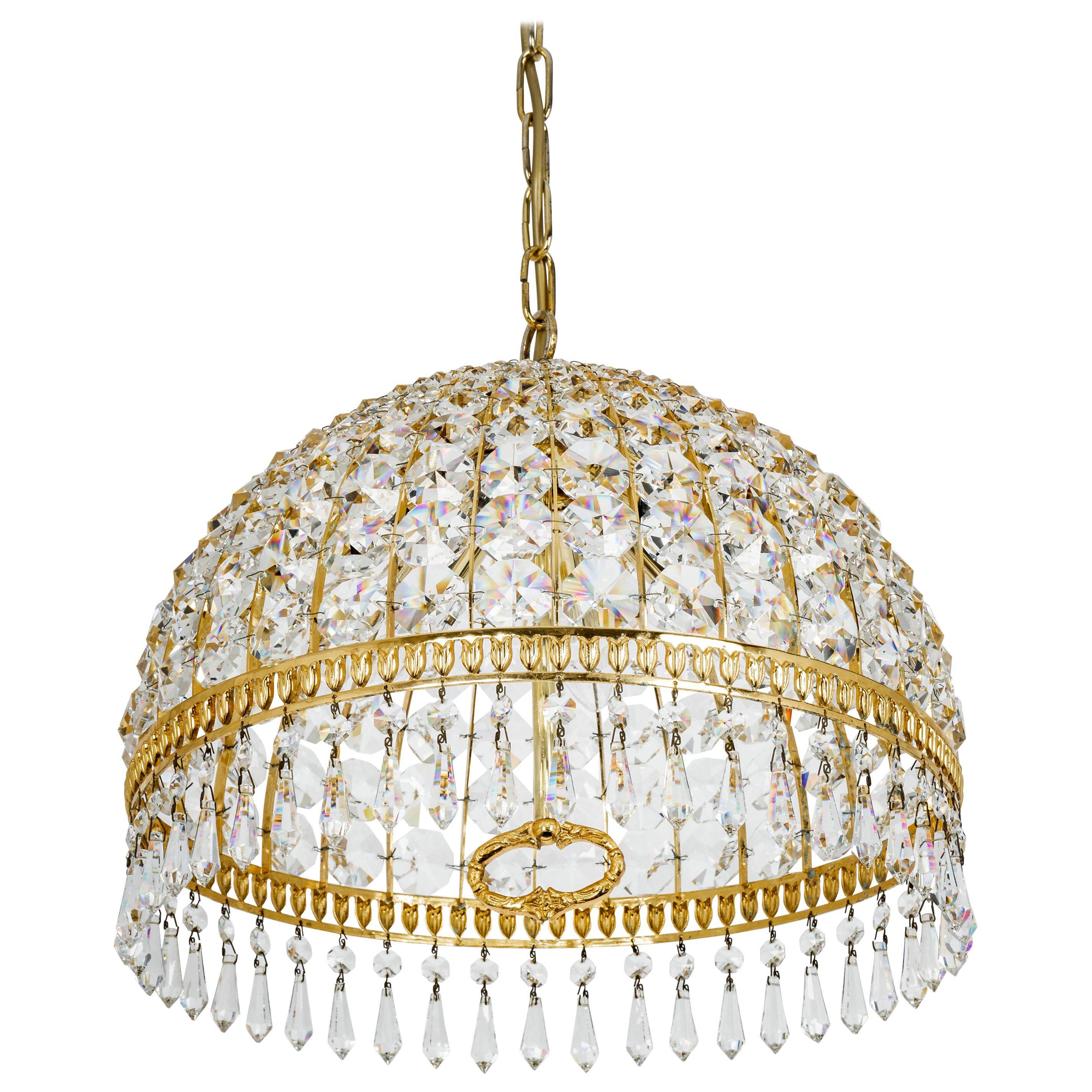 Lustre en laiton et cristal, conçu par Palwa, Allemagne, années 1970
