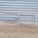 Pair of side tables in chrome metal and glass