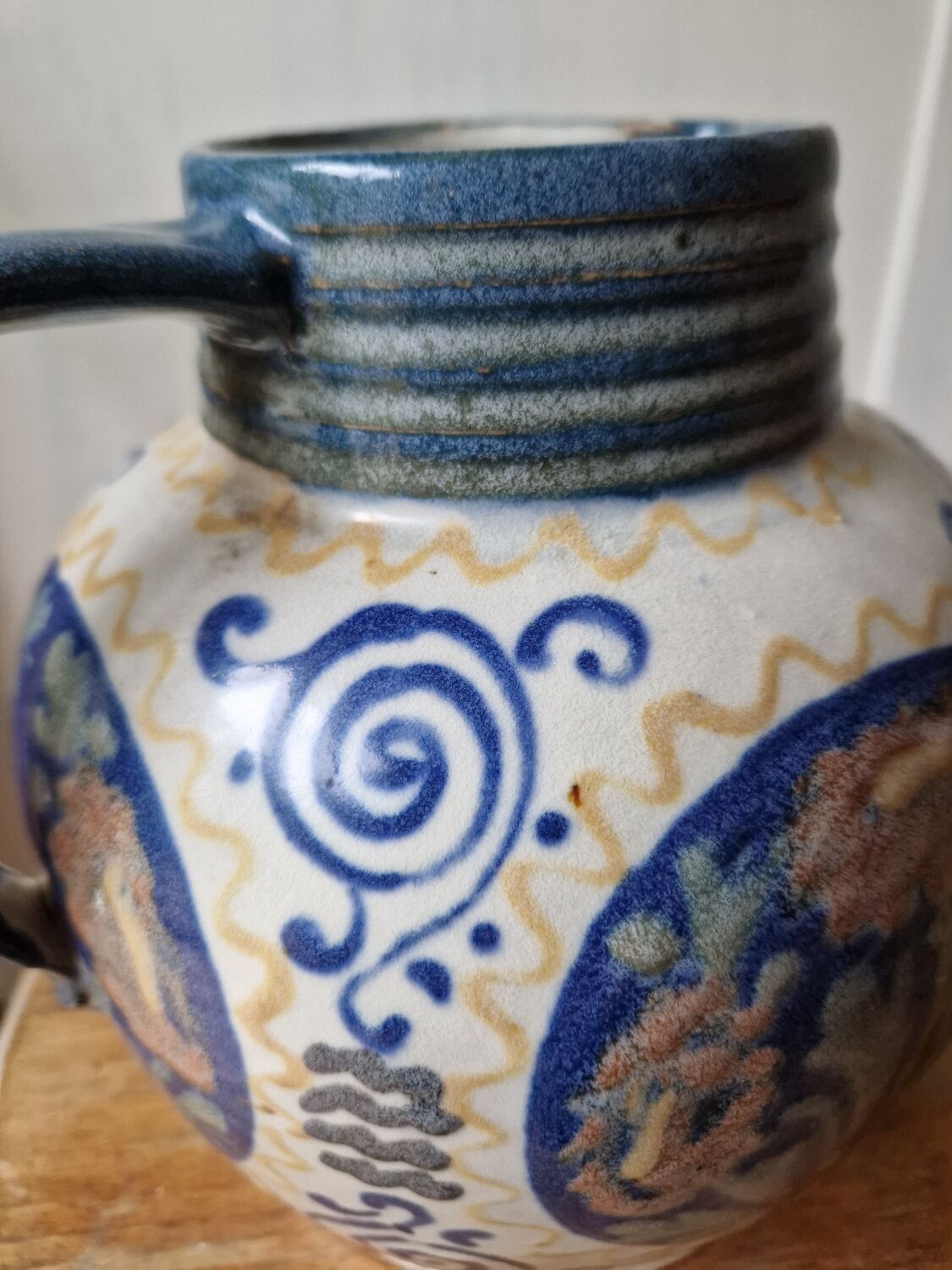 Antique ceramic pitcher jug elchinger fils alsace soufflenheim, art