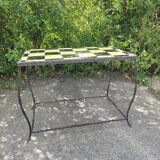 Coffee table with tiled and wrought iron finish