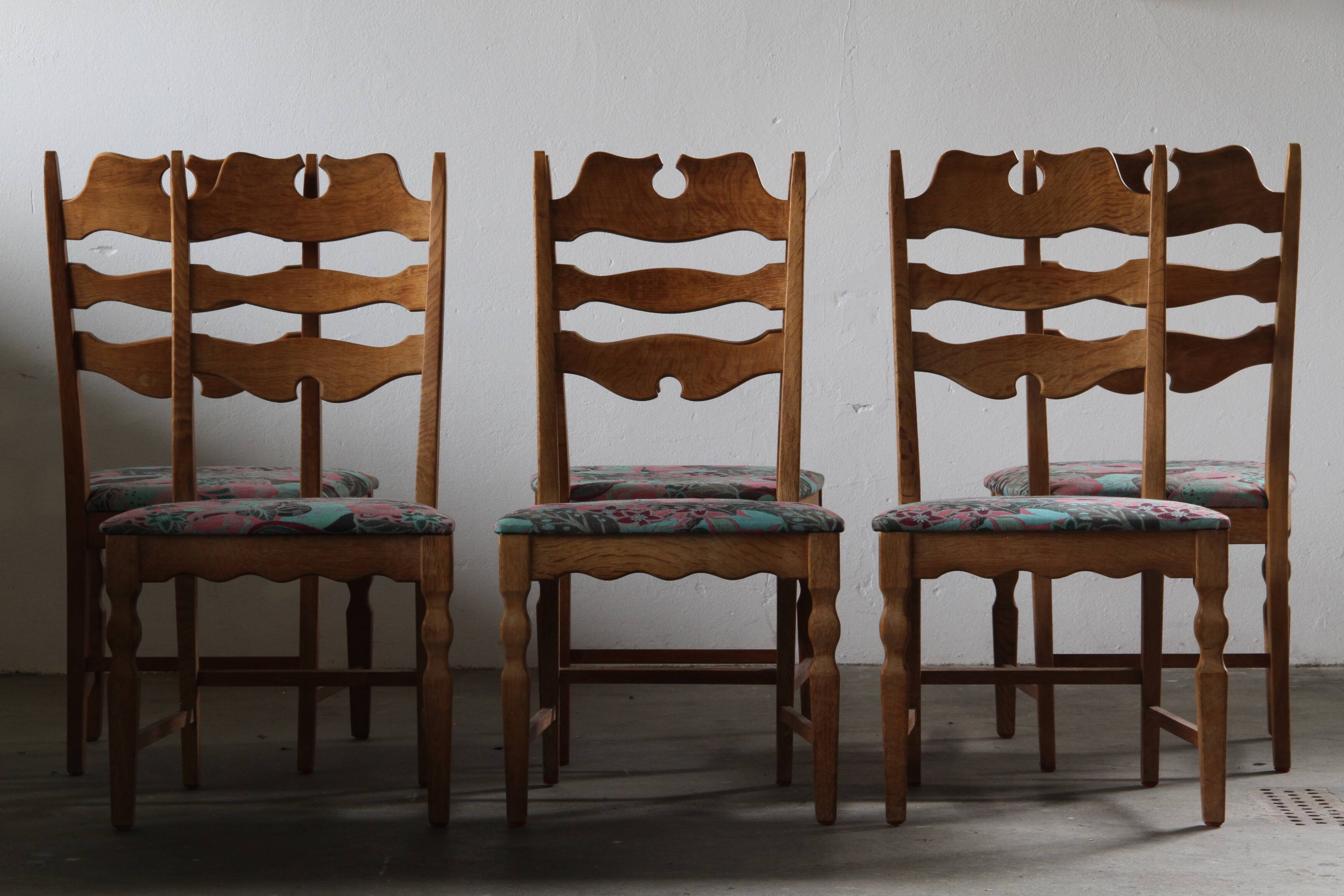 Chaises en chêne à dossier haut Razorblade vintage par Kjærnulf, années 1960, design danois