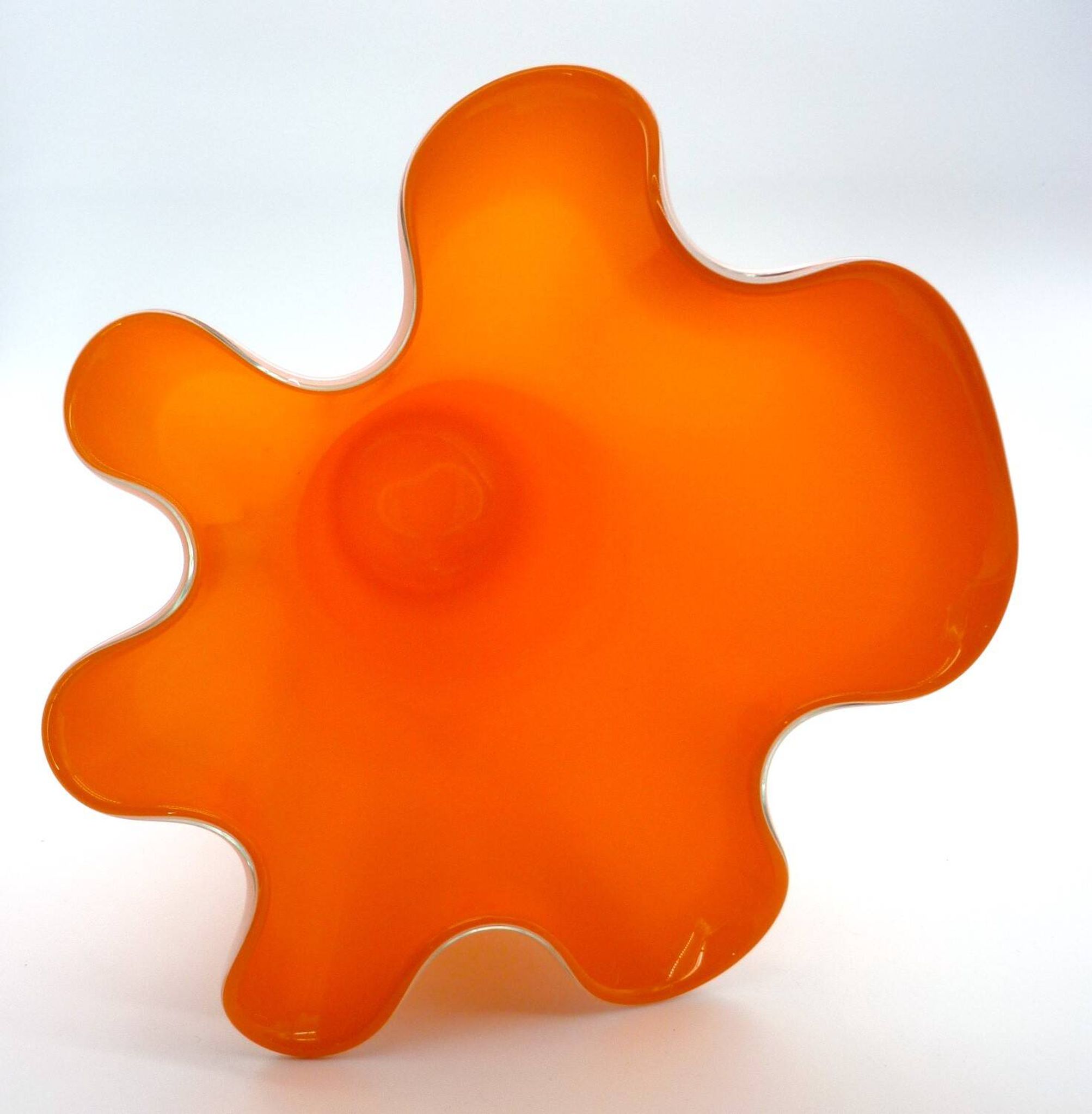 Murano handkerchief vase, blown glass, 1960s design, white and orange.