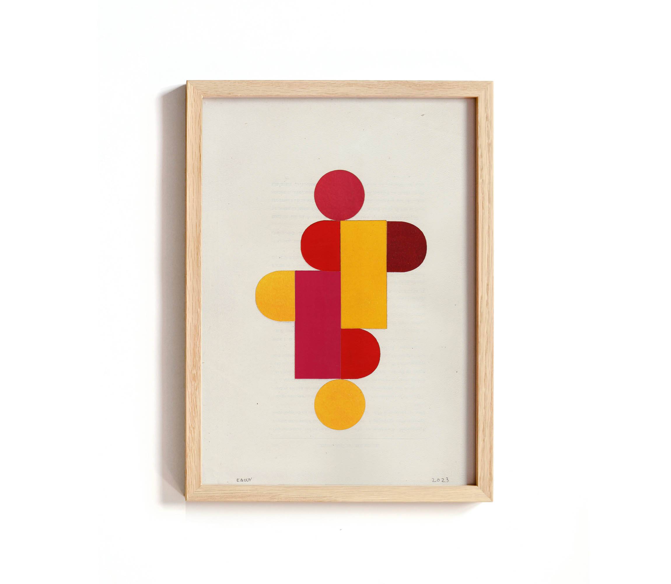 Collage on old paper - Pop yellow red and pink - signed eawy