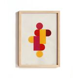 Collage on old paper - Pop yellow red and pink - signed eawy