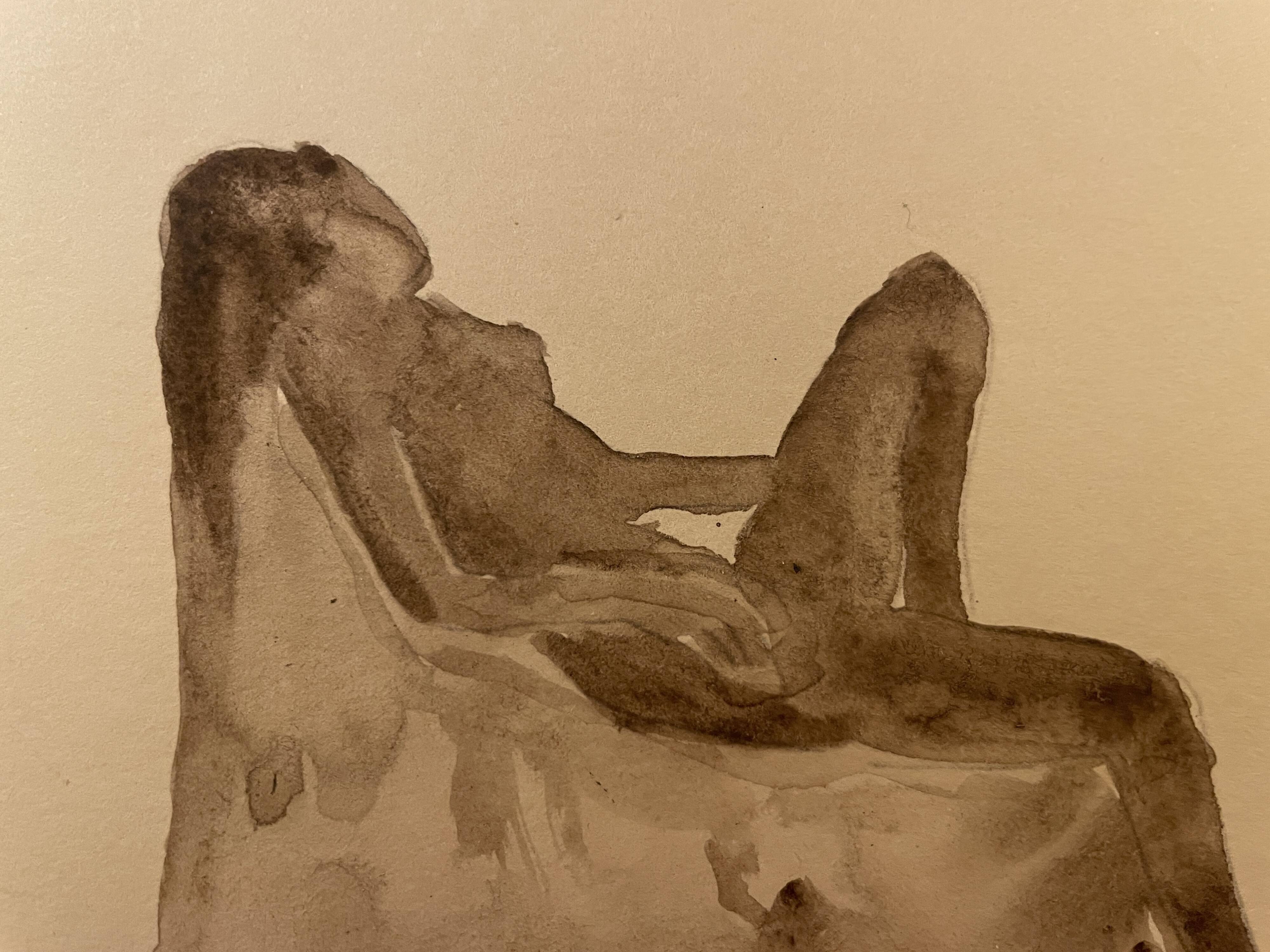 Tableau Aquarelle signé nu féminin au fauteuil