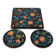 Ensemble émaux de Longwy dessous de plat et de bouteille décor floral