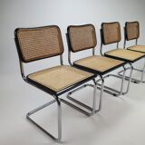 Set of 4 tubular frame and cane cantilever dining chairs Breuer Marcel italy, 1970s
