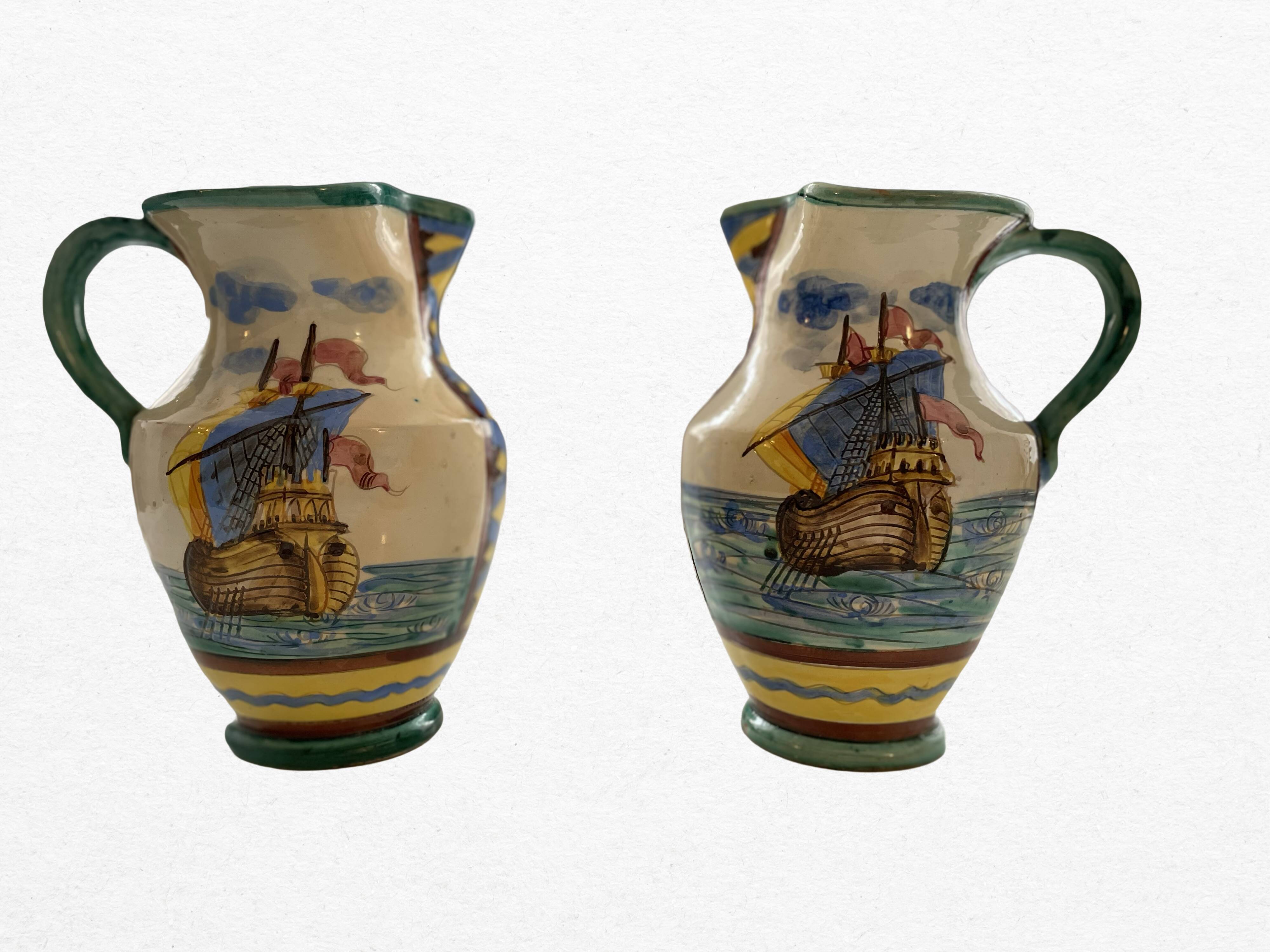 Pair of majolica jugs – perugia italy – 1960s
