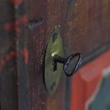 Rustic Farmhouse Folk Art Painted Bridal Cabinet dated 1818