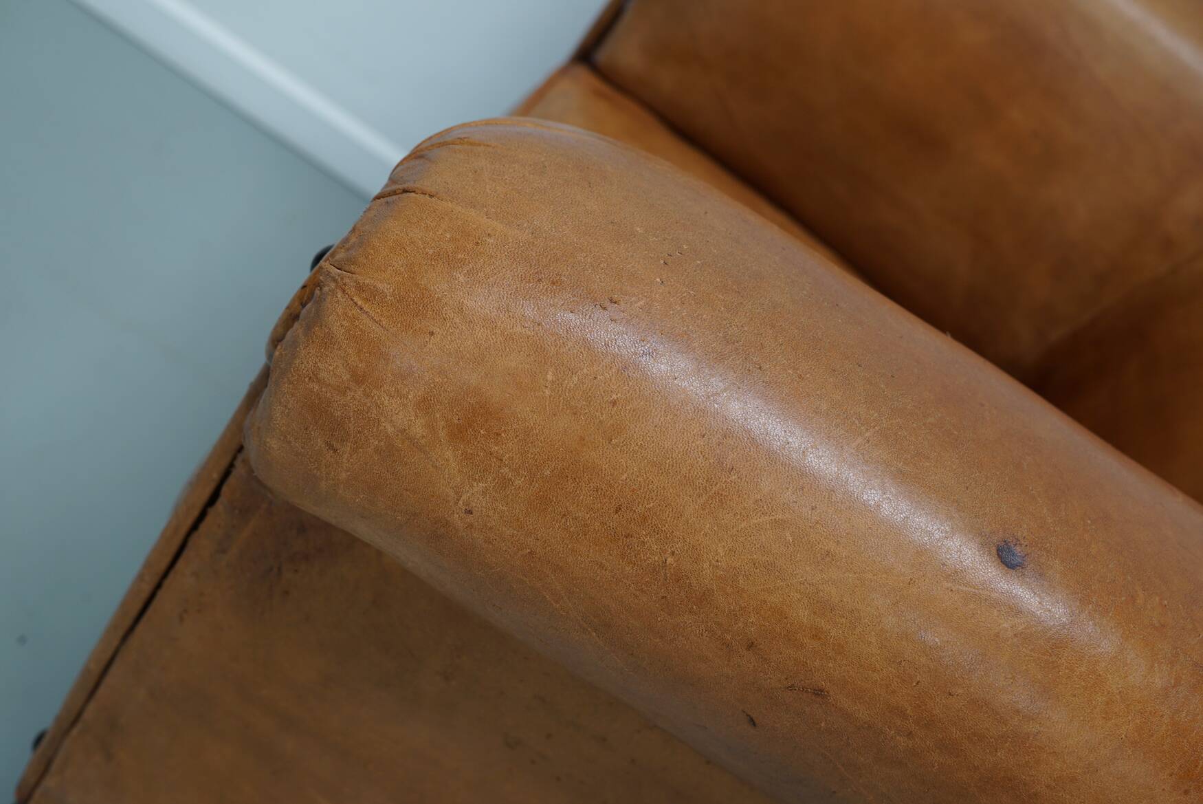 Fauteuil Club Vintage en Cuir Couleur Cognac, Pays-Bas