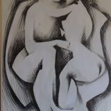 Large framed ink drawing – Embracing couple