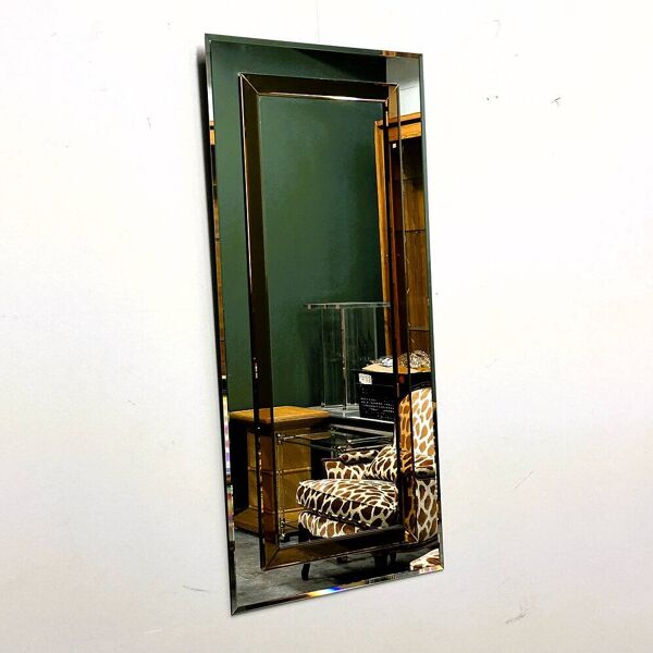 Grand miroir biseauté allemand avec bordure teintée en bronze par Schöninger, années 1980.