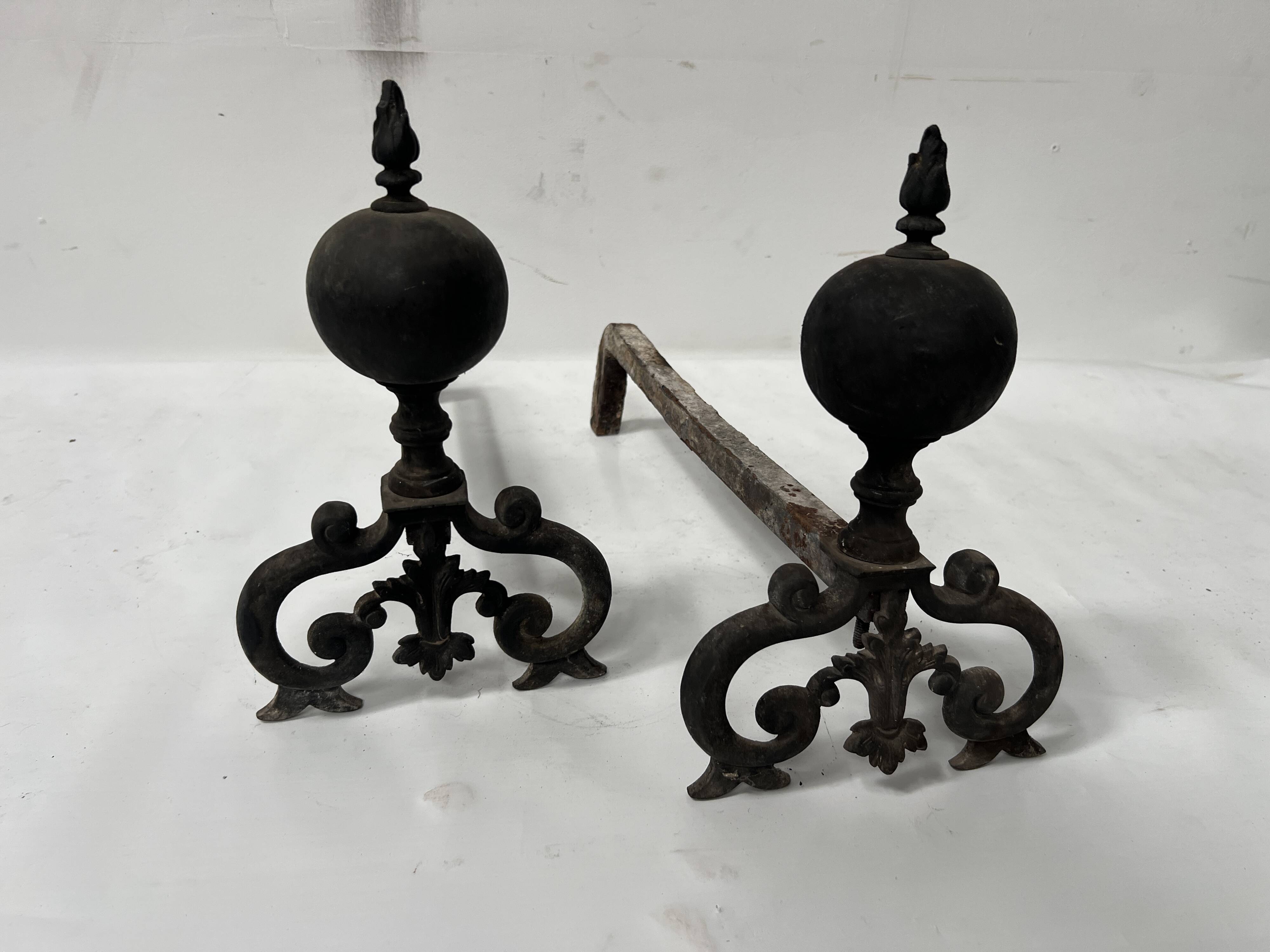 Pair of Renaissance style bronze andirons, 19th century