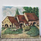 Tableau ancien huile sur toile ferme