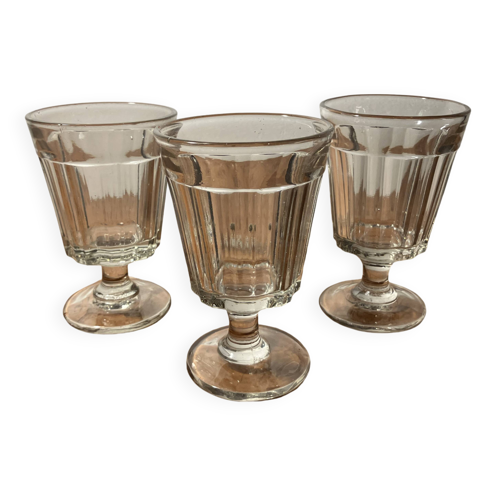 3 old bistro wine glasses