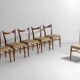 Set of slender mid-century dining chairs with finely curved backs, 1960s