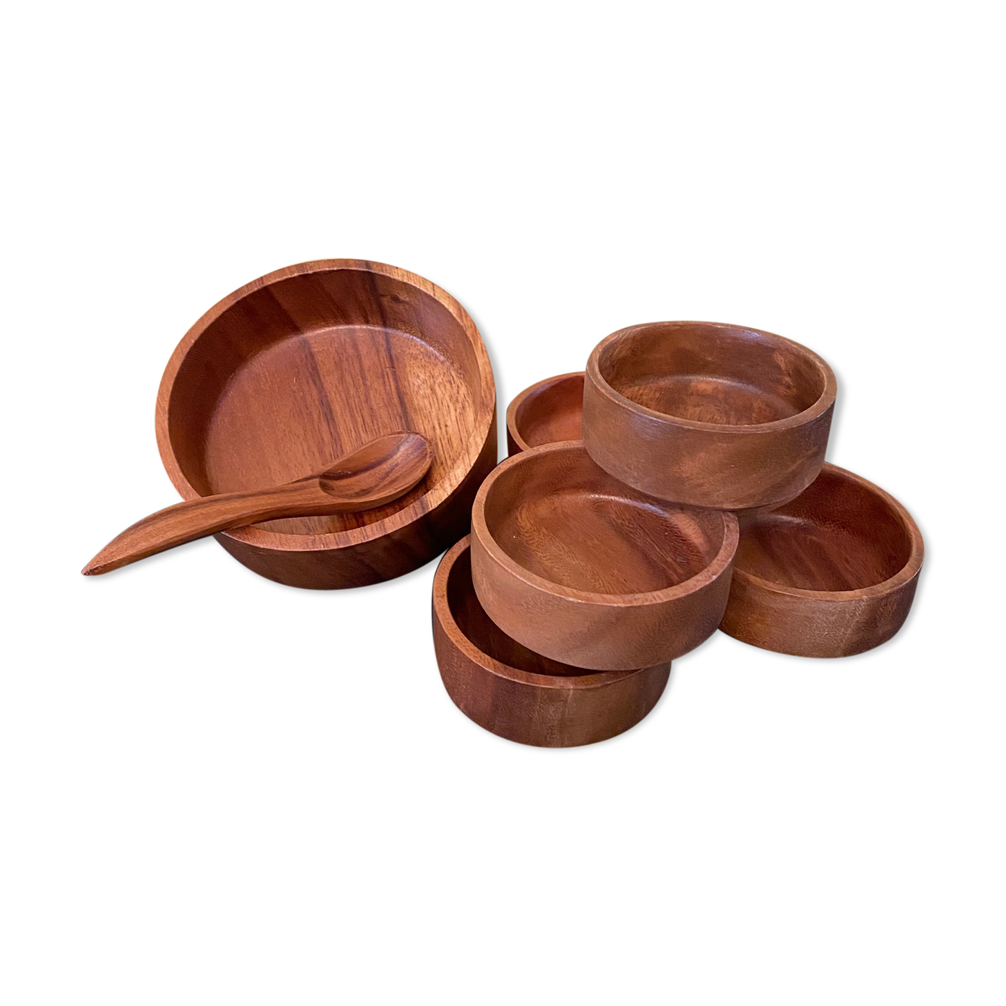 Saladier & 6 olive wood cups