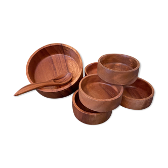 Saladier & 6 olive wood cups