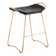 Tabouret contemporain, métal laiton vieilli et cuir noir