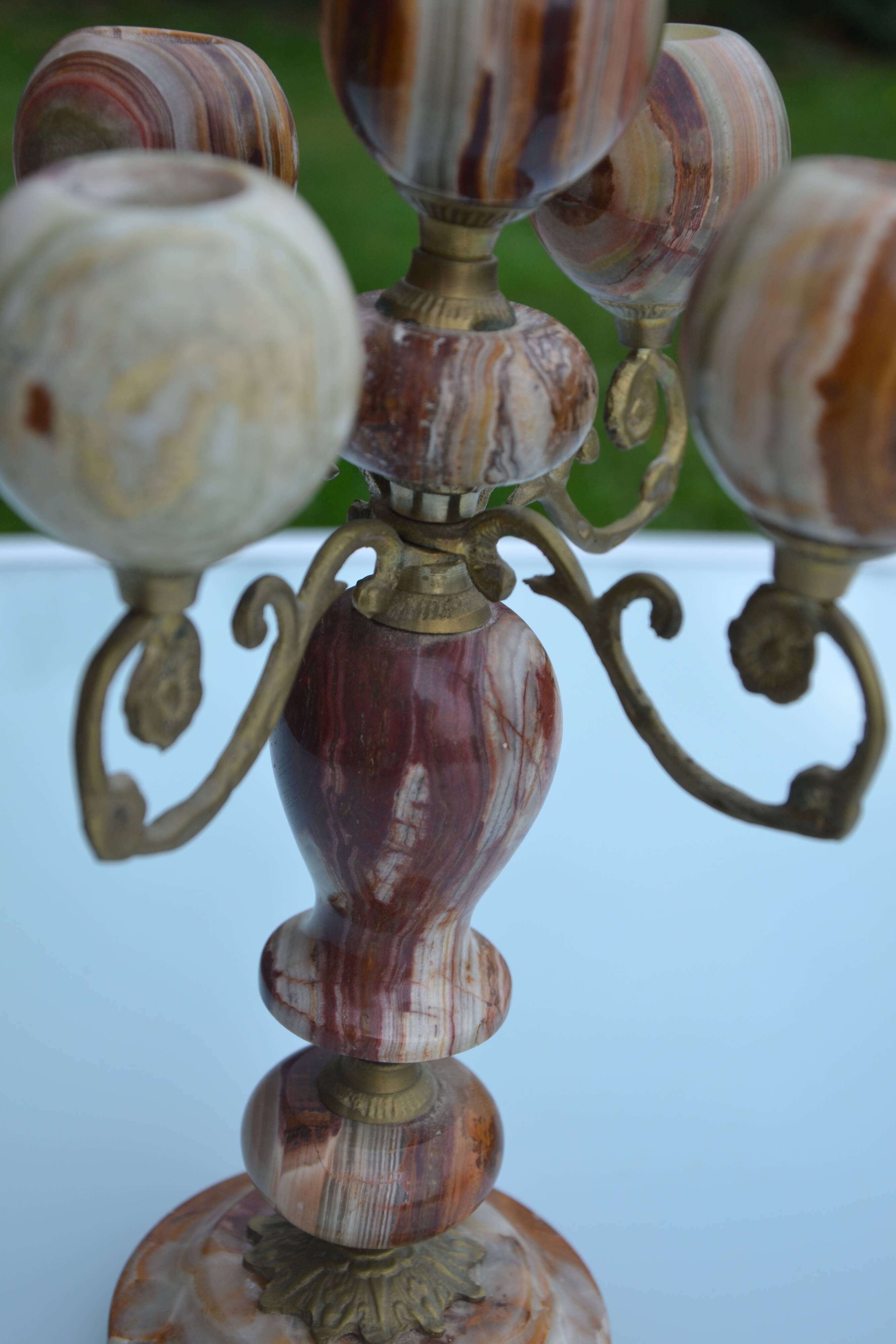 4-branch onyx and brass chandelier/candelabra