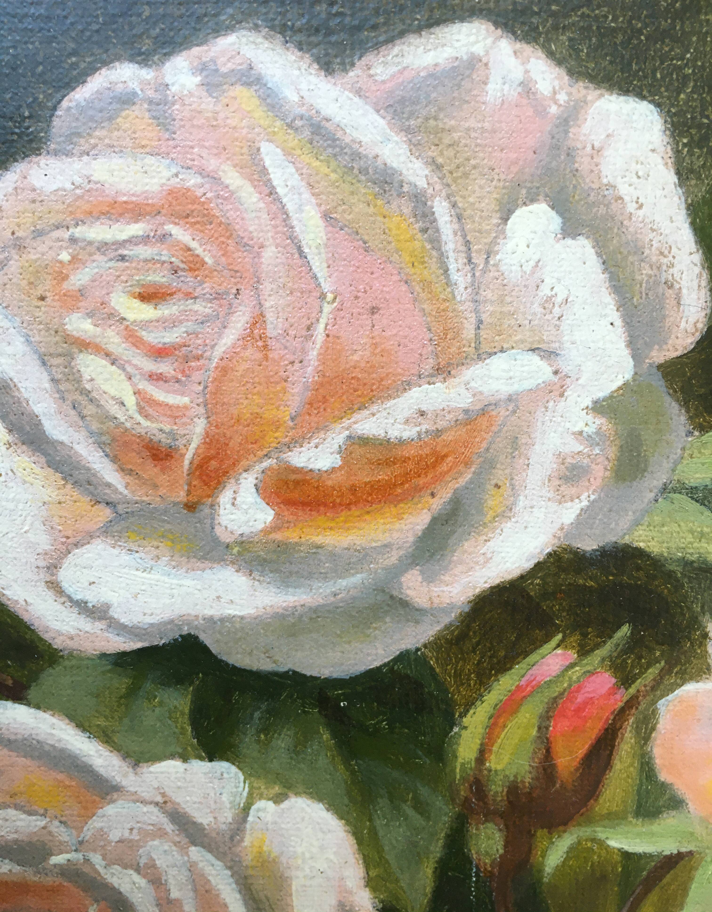 Painting "Gardened Rose Jetty" Flowers by Pierre Jules BROCQ (1811-?)