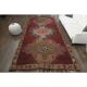 1970s Vintage Turkish Oushak Handmade Wool Cotton Red Area Rug 190x375