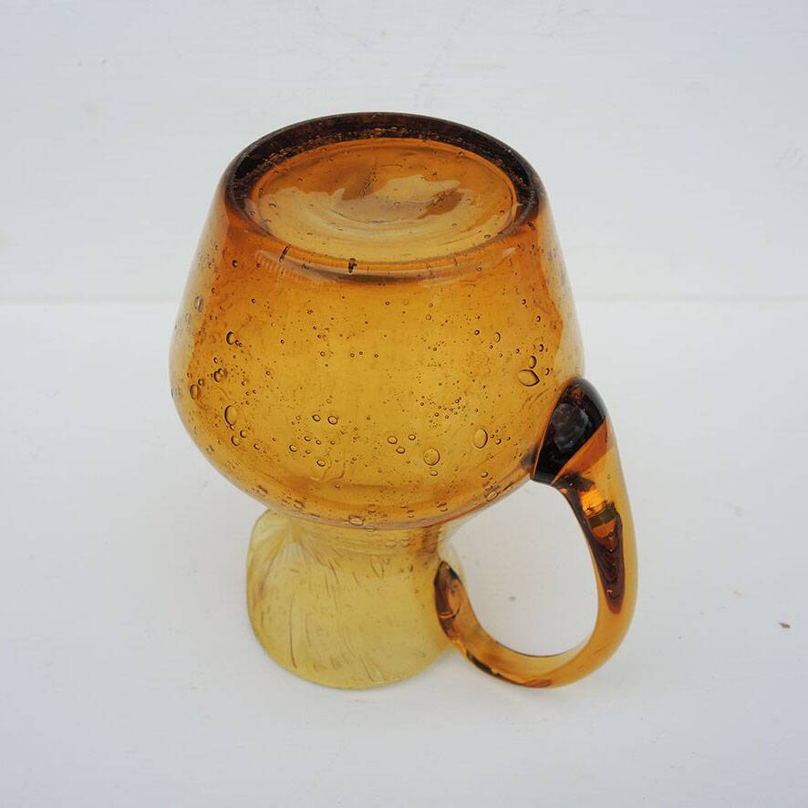 Vintage amber bubble glass carafe in Biot style.