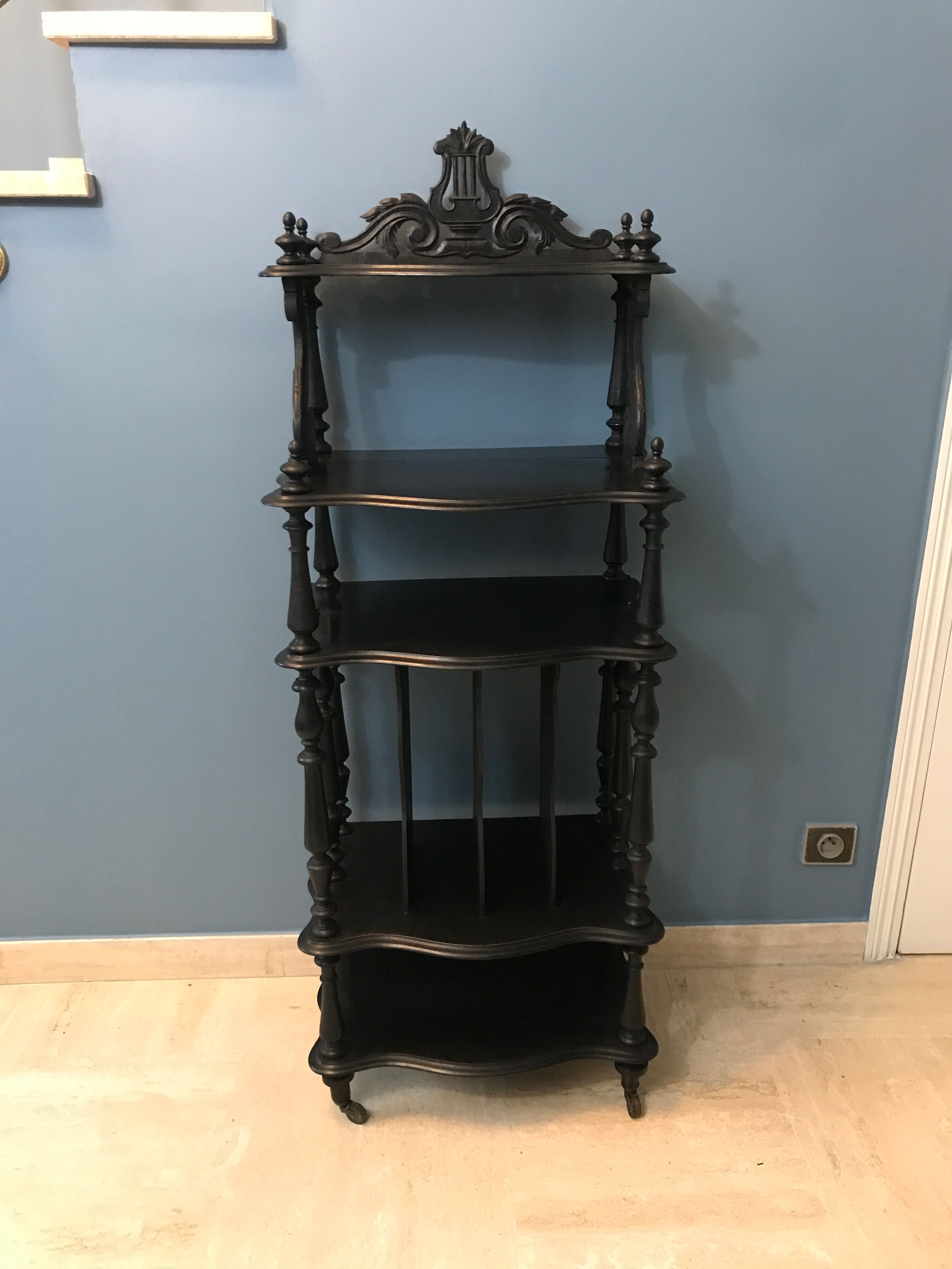 Napoleon III music cabinet with blackened wooden shelves 19th century