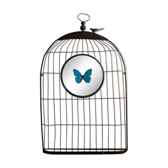 Wall decoration bird cage and real butterfly