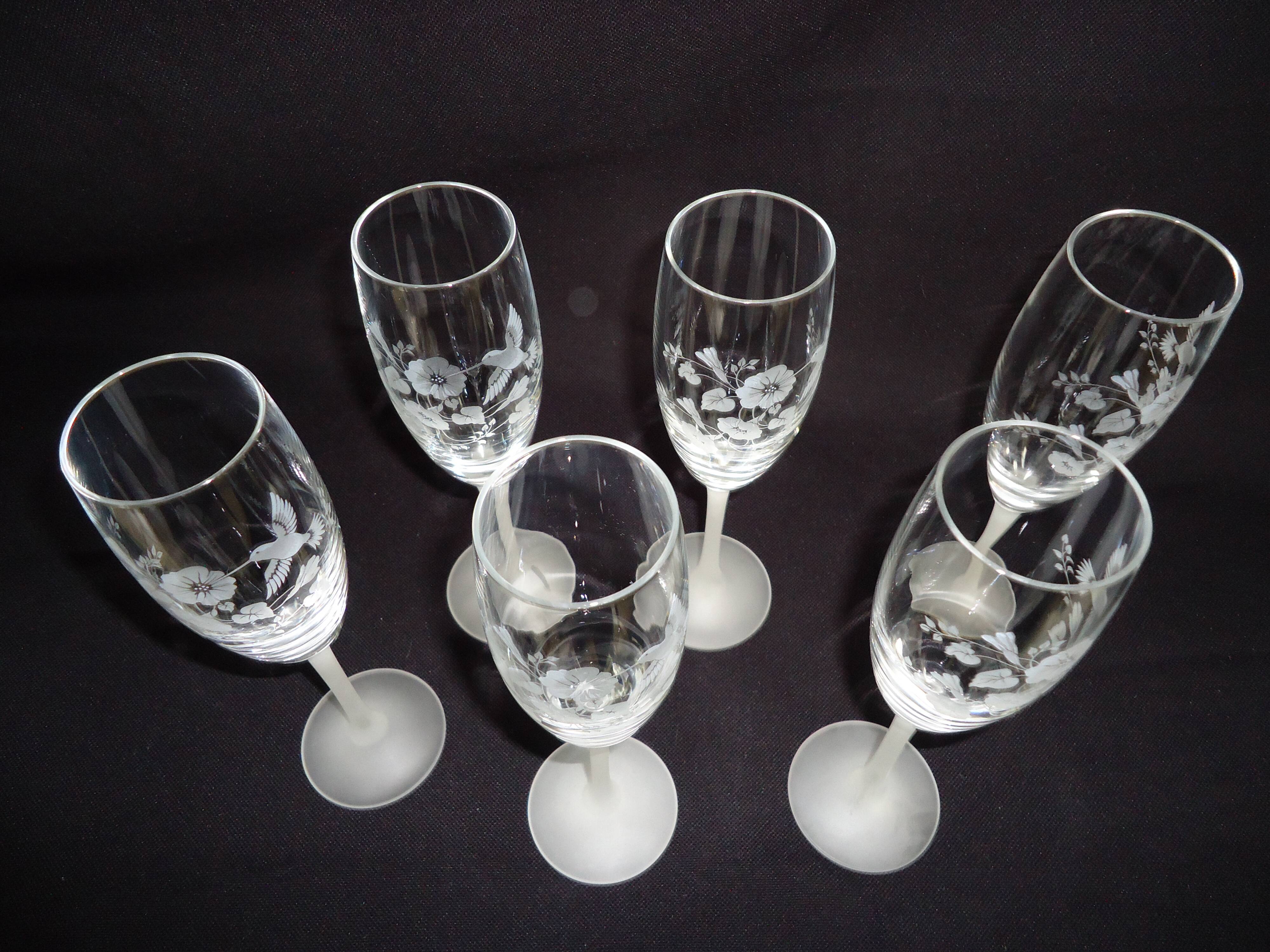 AVON crystal champagne flutes, engraved