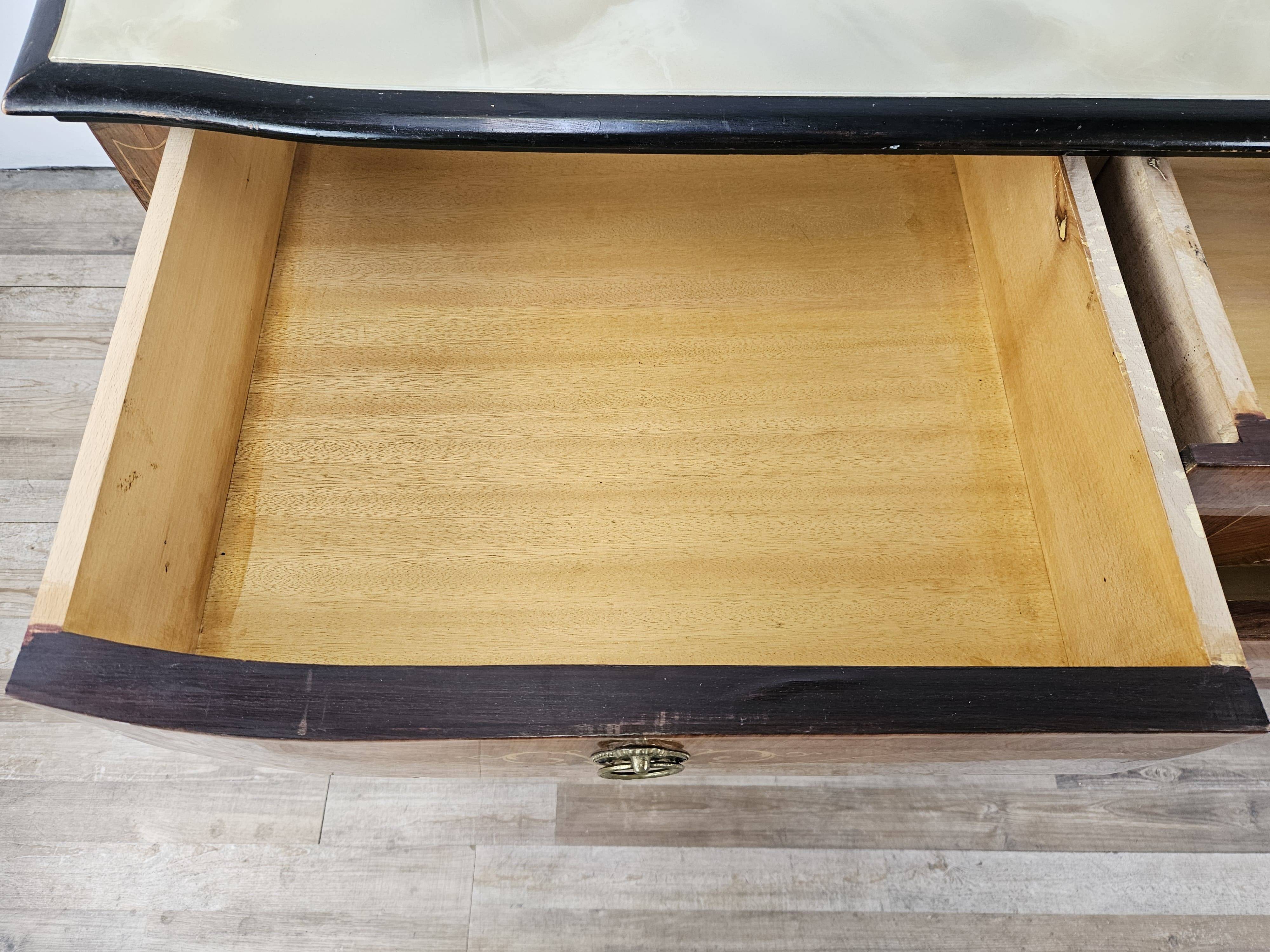 1960s bedroom dresser with six drawers and glass top