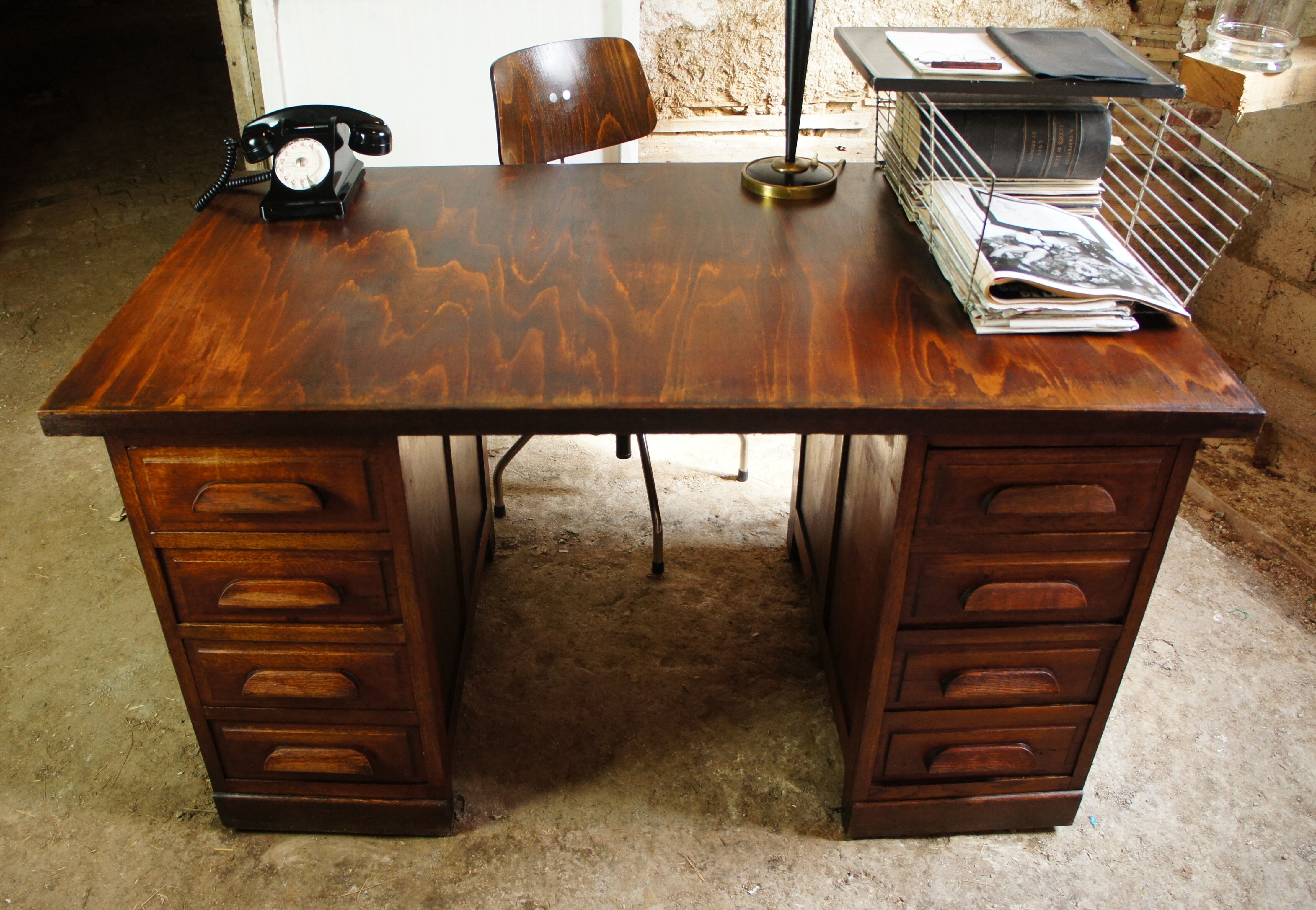 Administration desk open double face oak