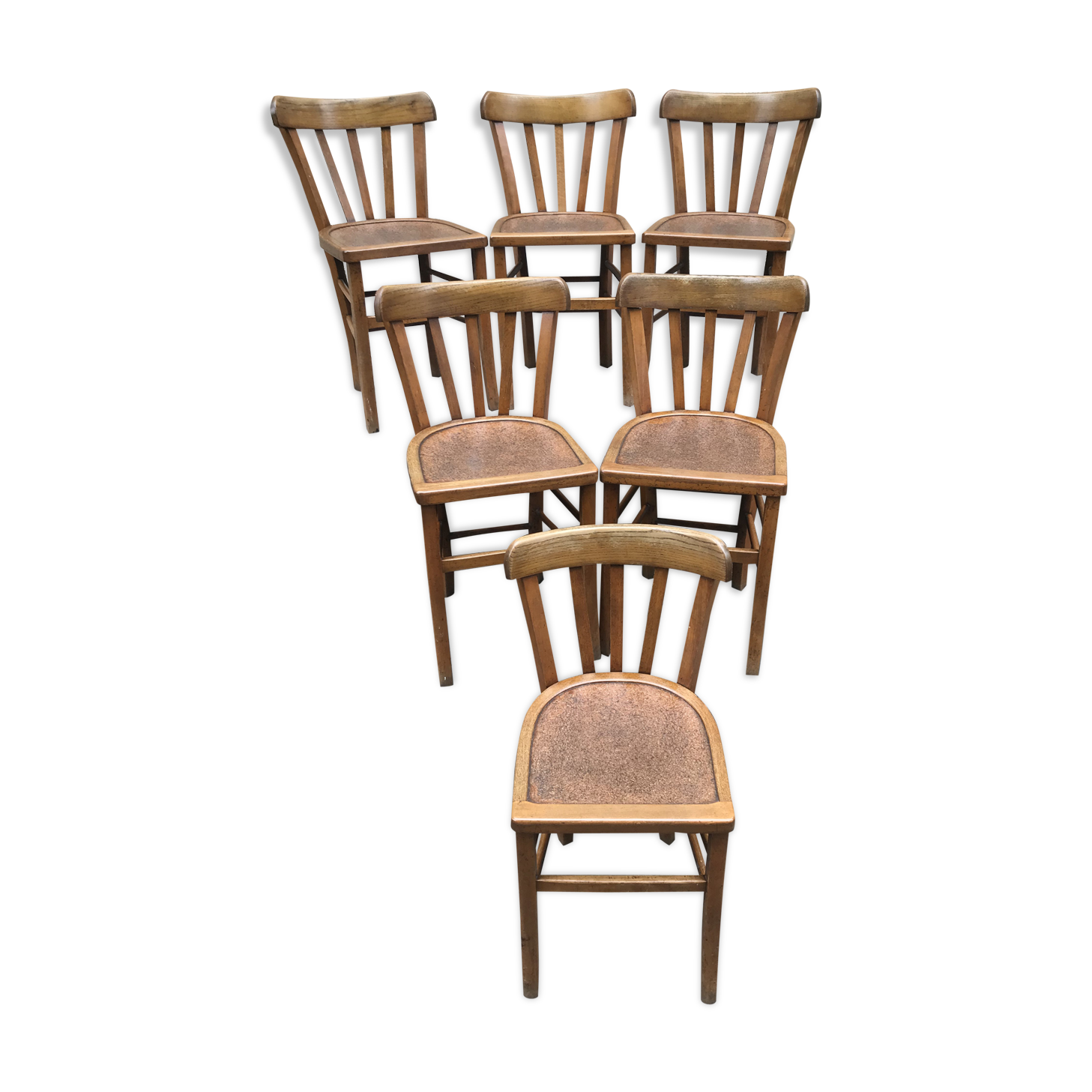 Set of 6 chairs bistro style baumann old 70s vintage wood