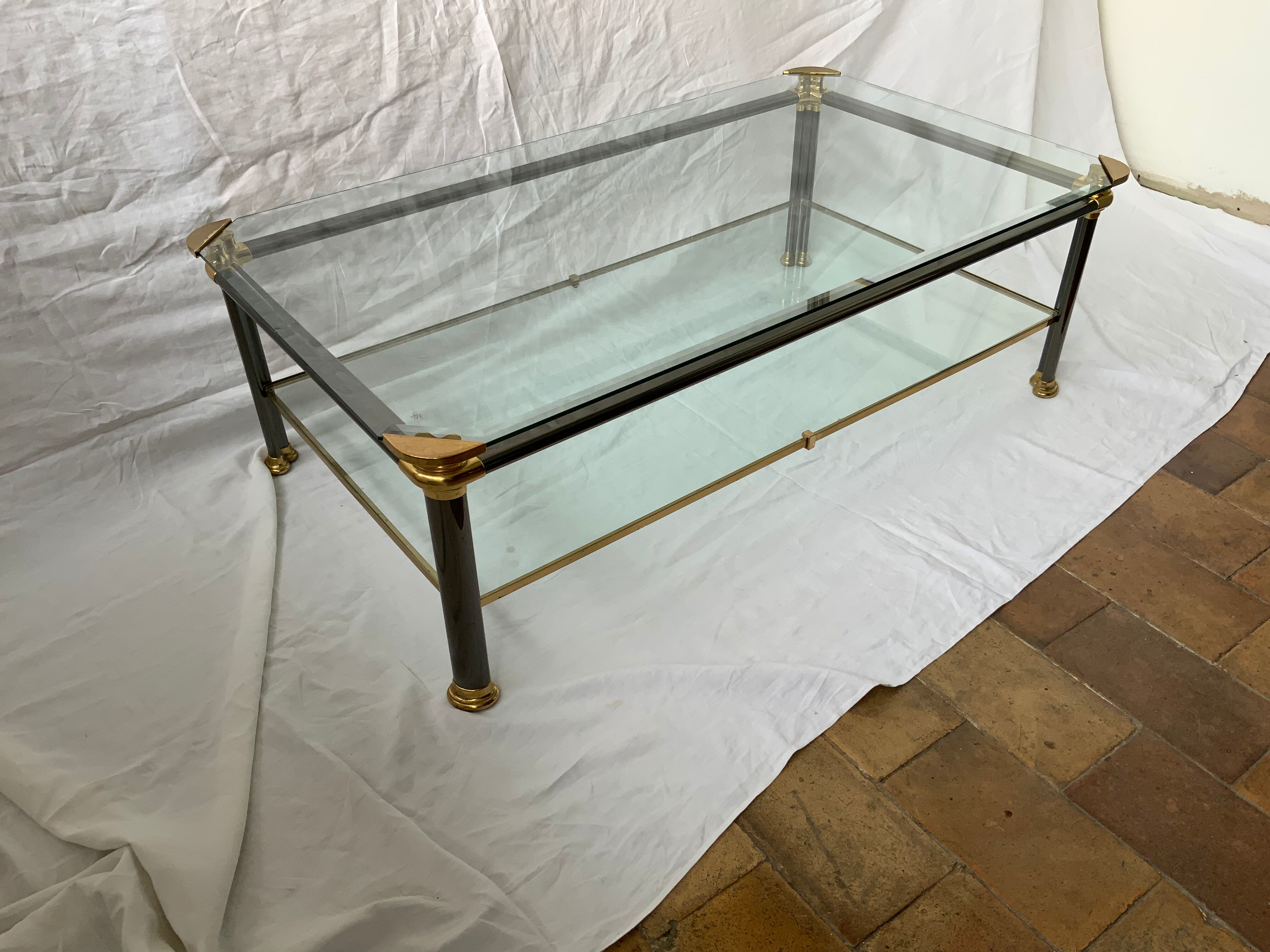Glass and brass coffee table