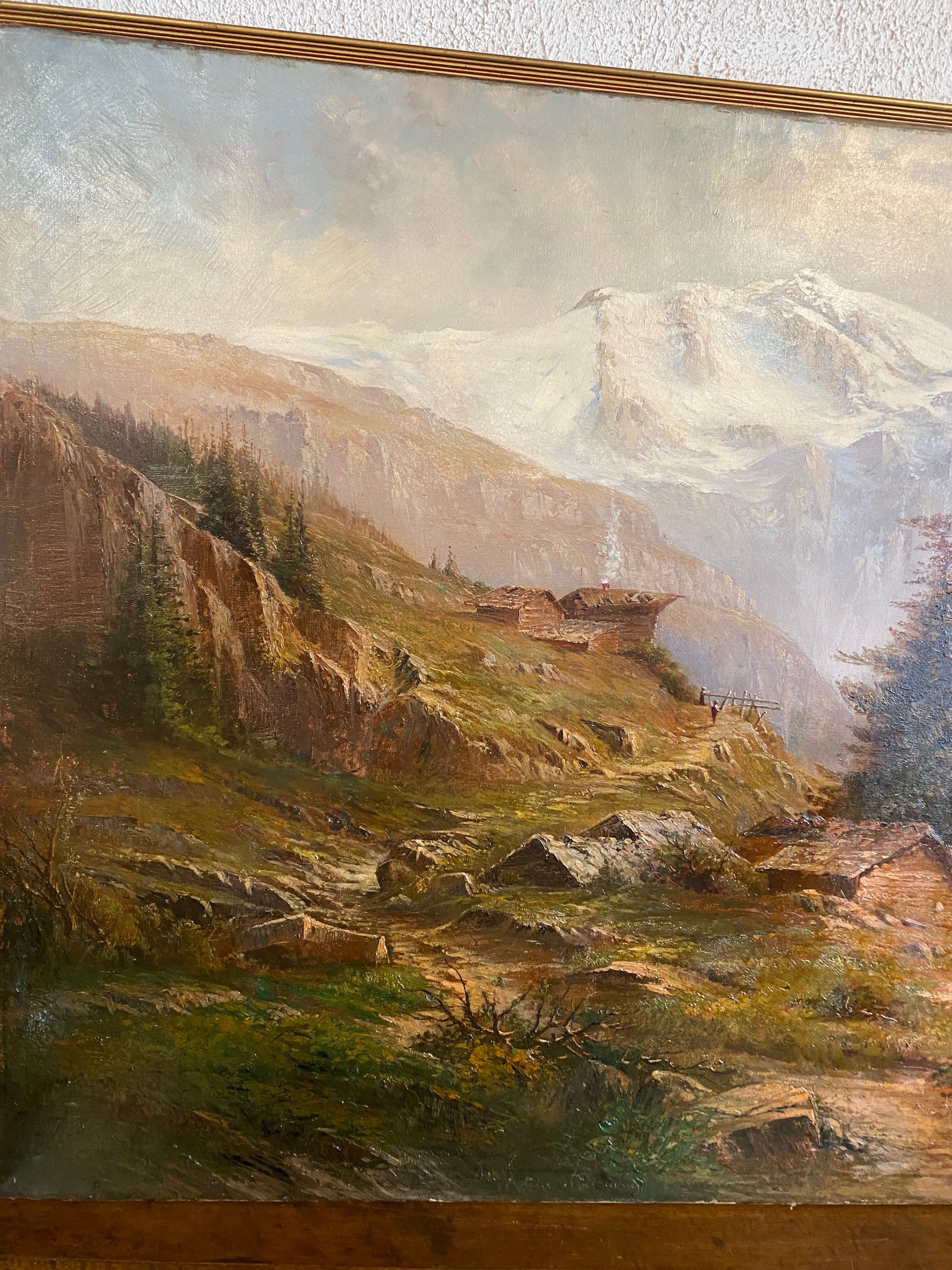 Oil on canvas "mountain landscape" signed L. Reignier 1888