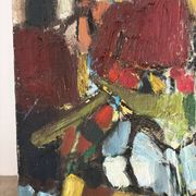 Abstract characters, knife oil, signed Menin.