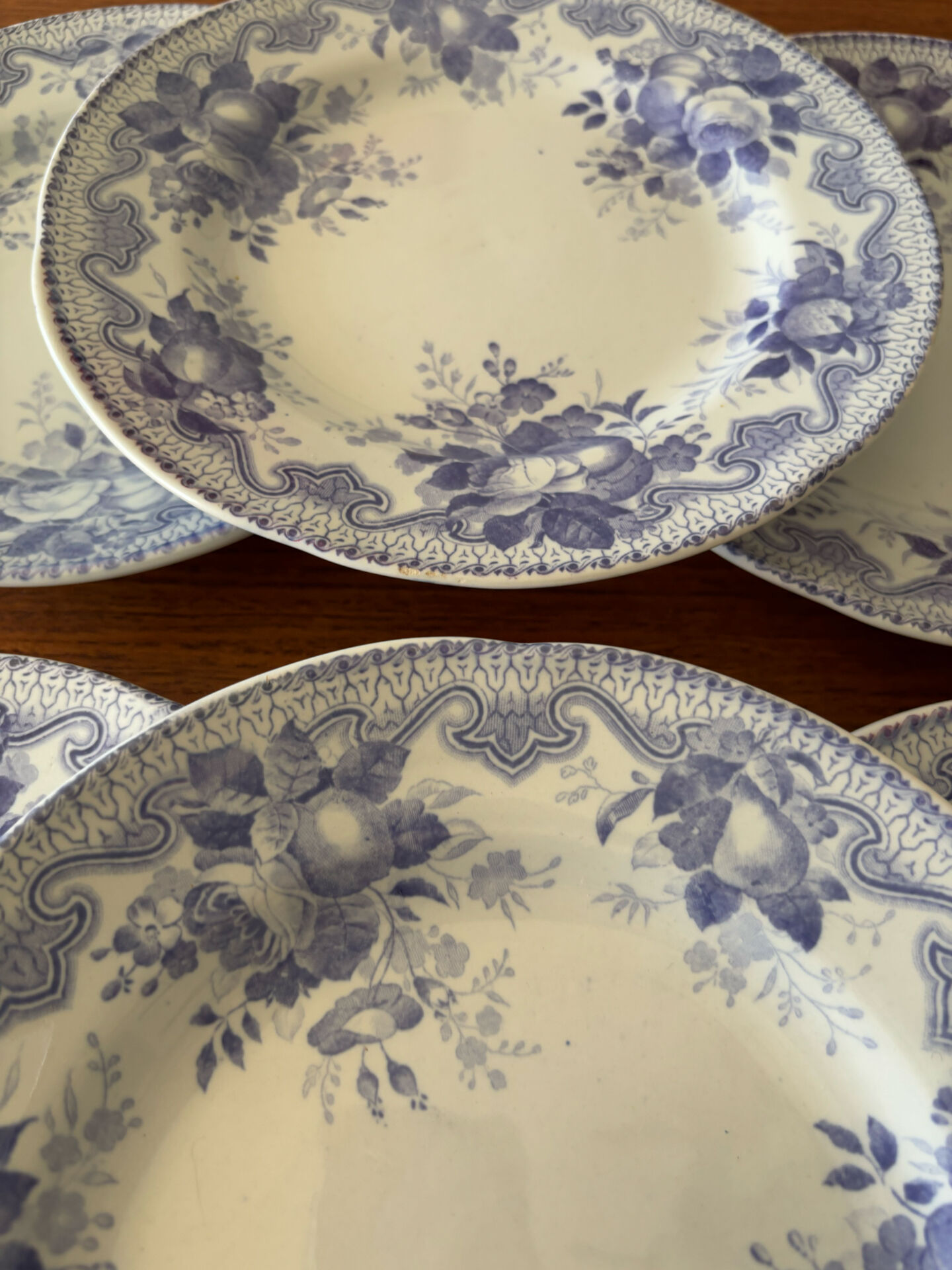 Set of 6 dessert plates Creil & Montereau Bouquets • Antique earthenware
