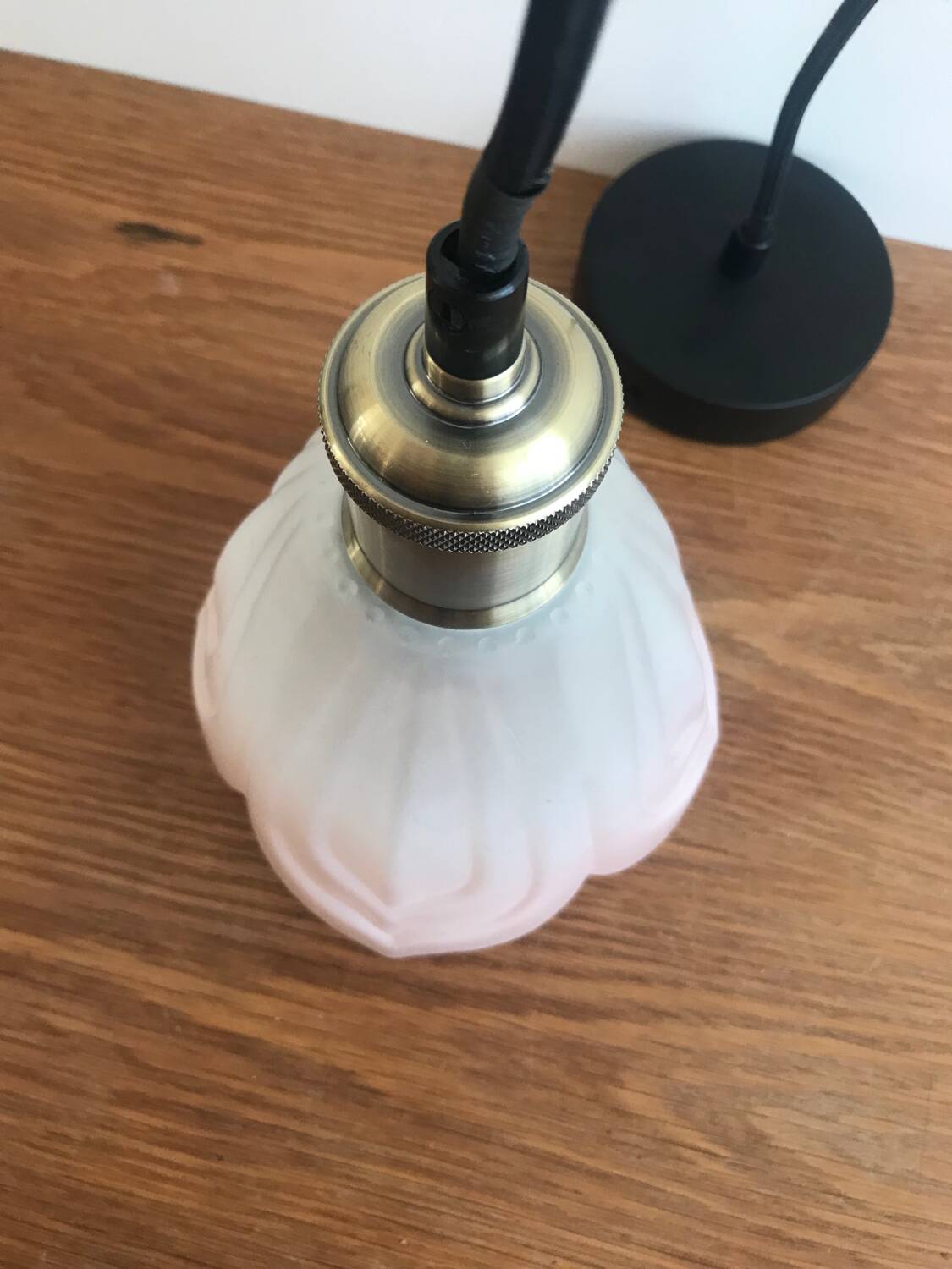 Vintage Frosted Glass Globe Pendant Light Pink Flower Electrical System New