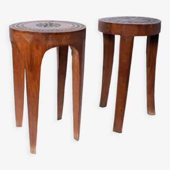 Pair of folk art wooden stools, 1950