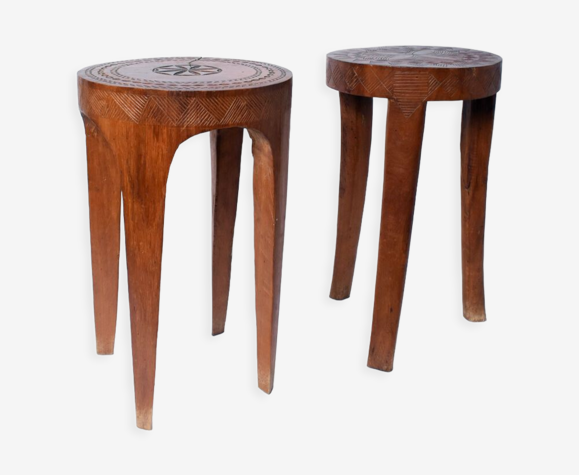 Paire de tabourets en bois d’art populaire, années 1950