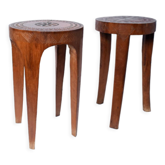 Pair of folk art wooden stools, 1950