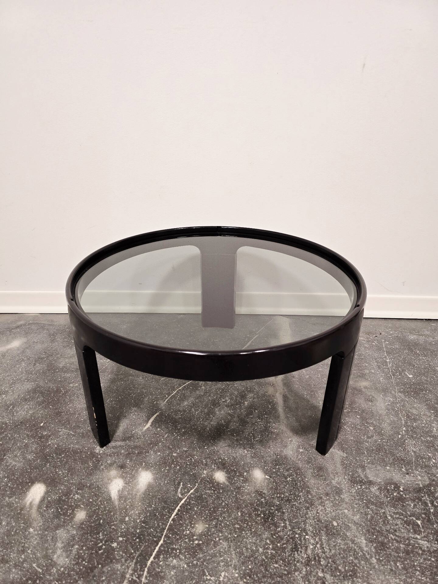 1970s Mid-Century Modern Black Coffee Table with Smoked Glass Top