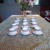Set of 9 cups and 12 plates in P.N. Lamotte porcelain – blue decoration