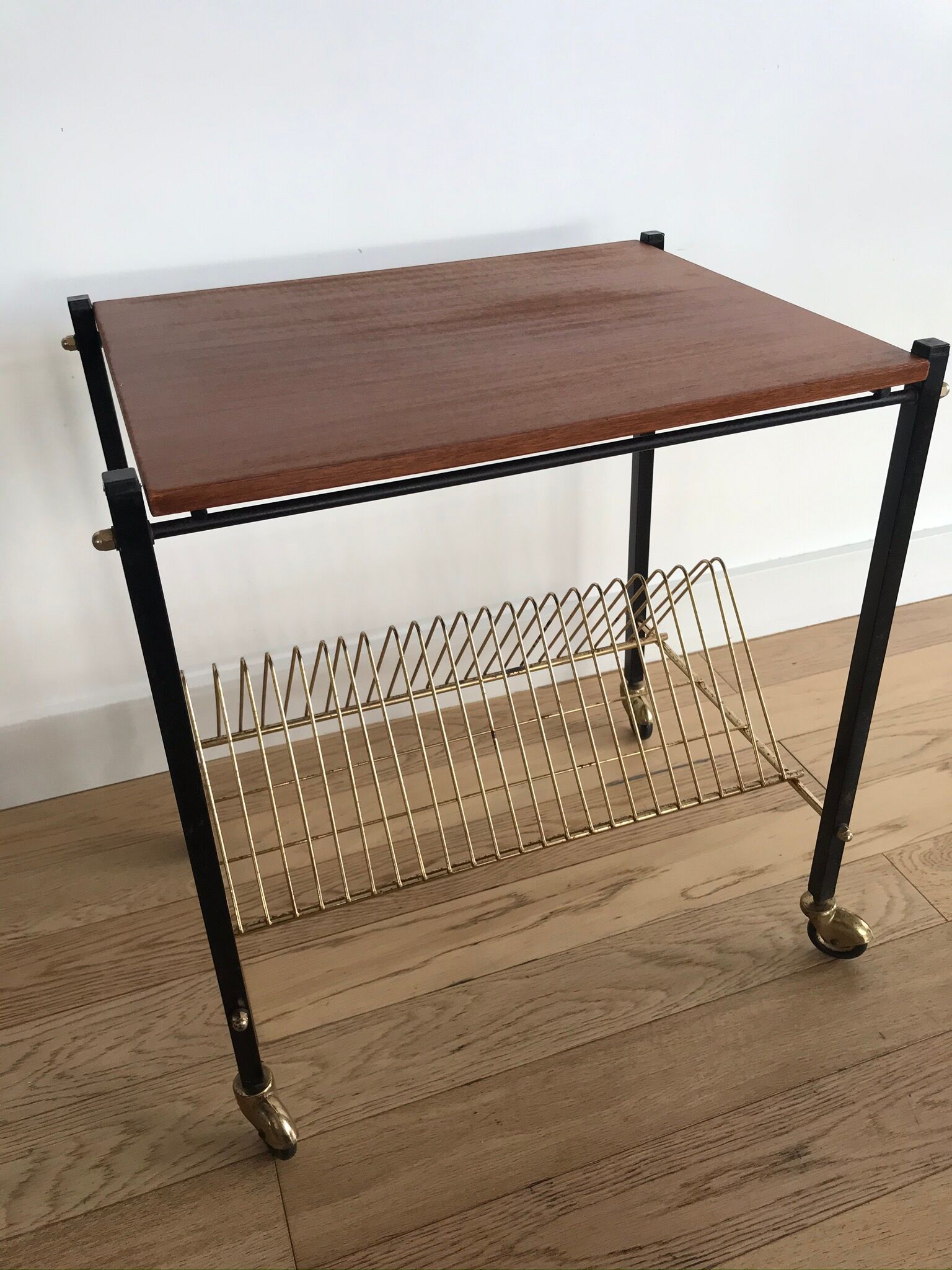 Vintage vinyl coffee table on wheels 1960