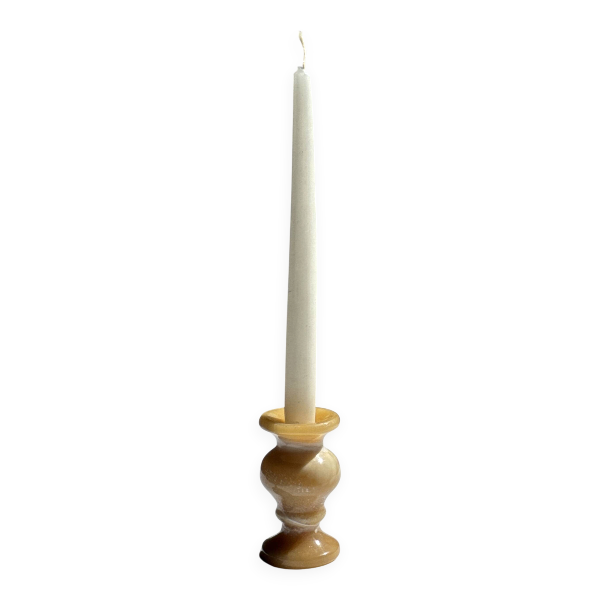 Small vintage candle holder in yellow onyx, H10 D5.5.