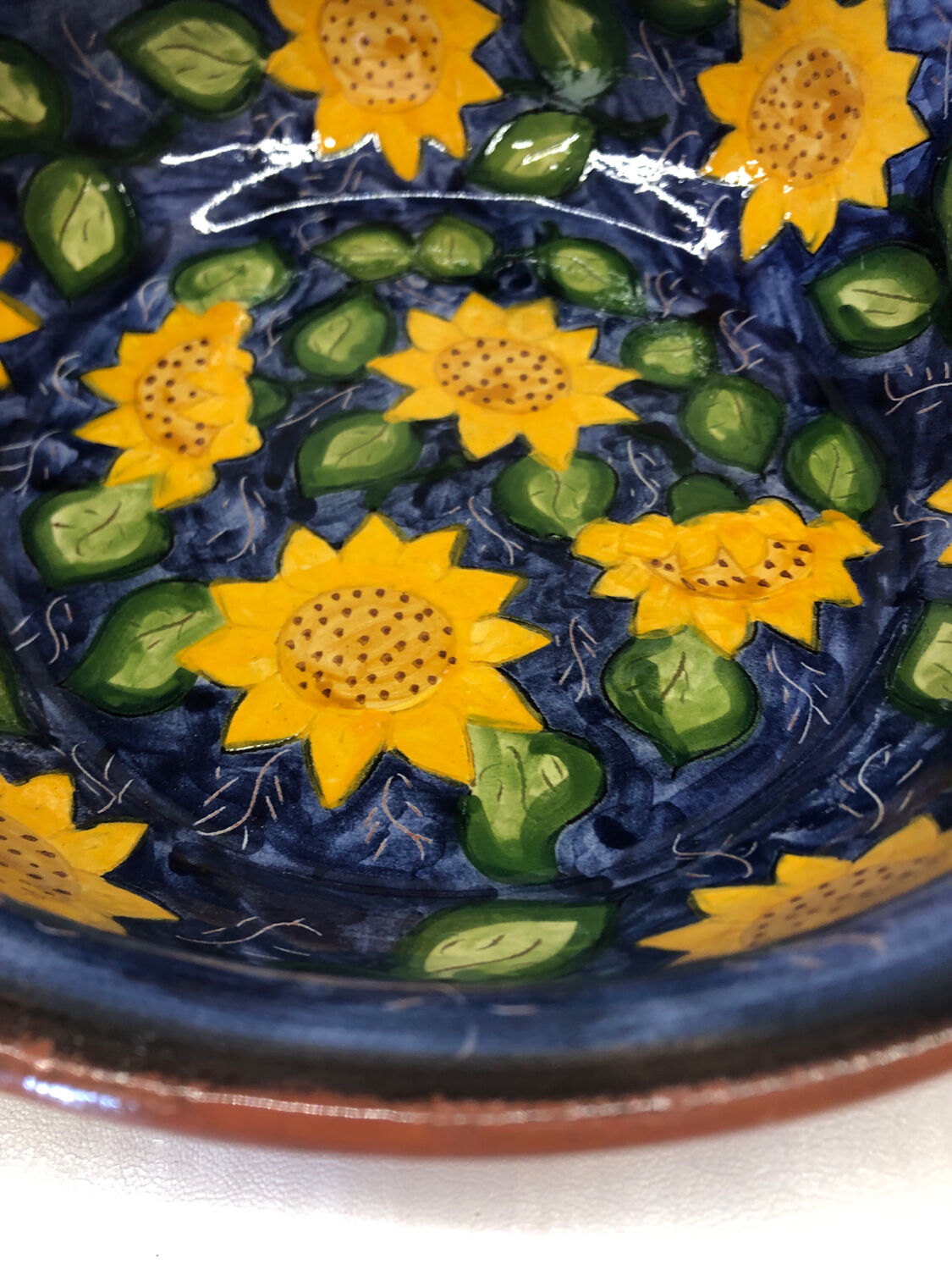 Portuguese ceramic dish decorated with sunflowers