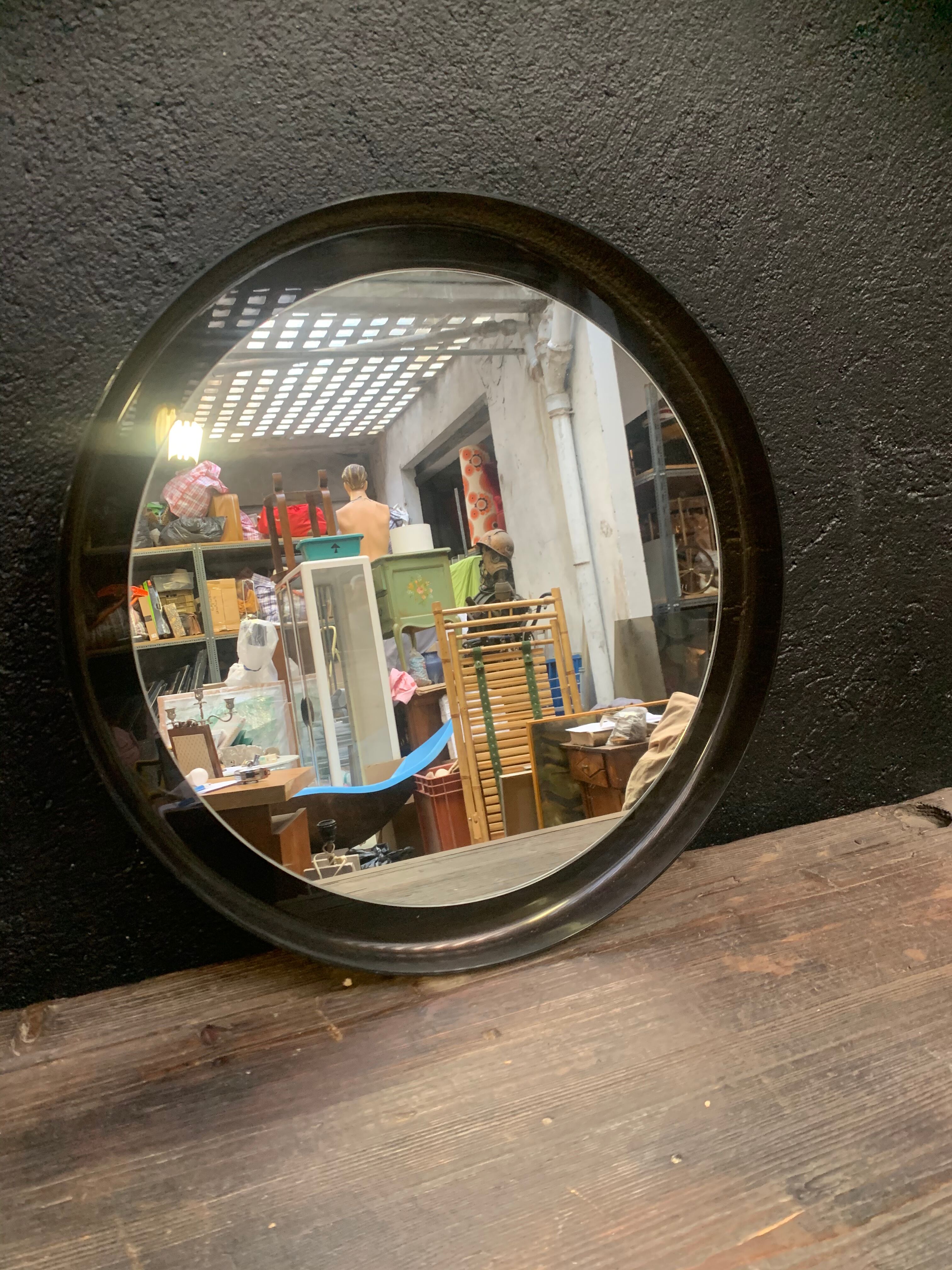 Vintage mirror has round shape - 56cm