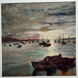 Marine de Bretagne, M. Tassart, huile sur carton 1964